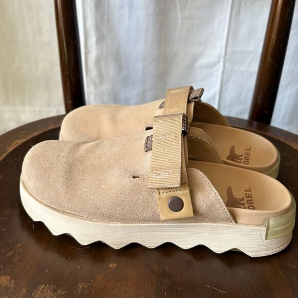 SOREL Women’s Viibe Clog Suede Leather Nova Sans Beige Tan Size 8.5 - Picture 3 of 7